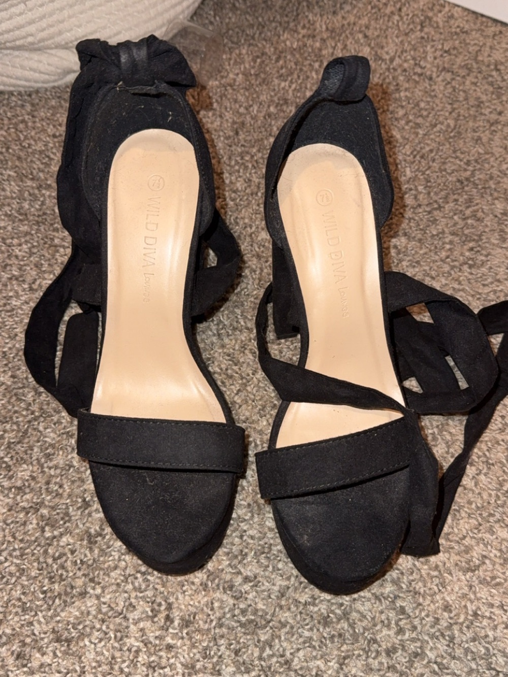 Wild Diva Black Suede Tie-Ankle Heels